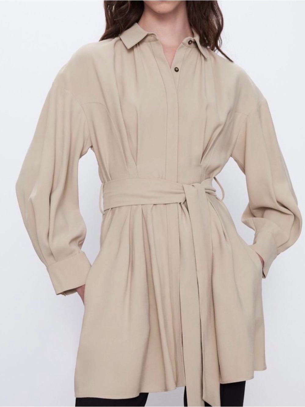 Zara Beige Tie-Waist Lightweight dress M